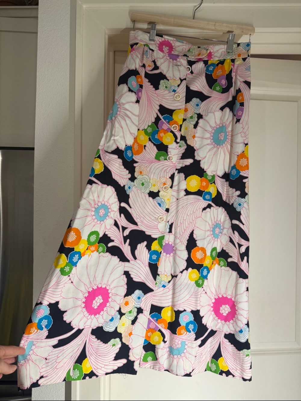 Vintage Floral Button-Front A-Line Skirt